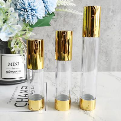 China 10ML 15ML 20ML 30ML Luxury Shiny Silvery Gold Cosmetic Empty Container Packaging Airless Bottle for sale