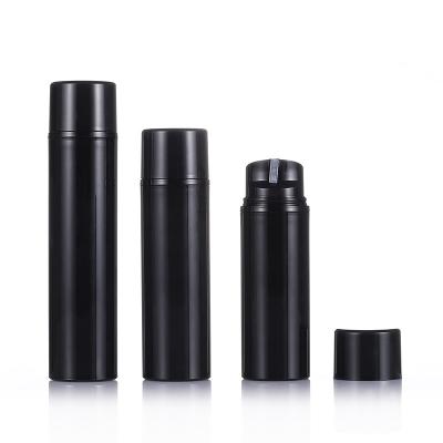 China Personal Wholesale Logo Customized Cosmetic Packaging Empty Skin Care Packaging OEM Plastic PP Squeeze Airless Black Bottle 30ml 50ml 80ml 100ml 120ml 150ml for sale