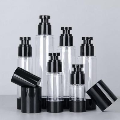 China Cosmetic Bottle 15ml 30ml 50ml 50ml 80ml 100ml 120ml Black Plastic Airless Refillable Lotion Compressor Bottle for sale