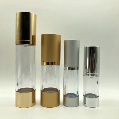 China Custom Skin Care Cosmetic 10ml 15ml 30ml 50ml Luxurious Electroplate Sliver Gold Cosmetic Vacuum Lotion Bottle With Pump for sale