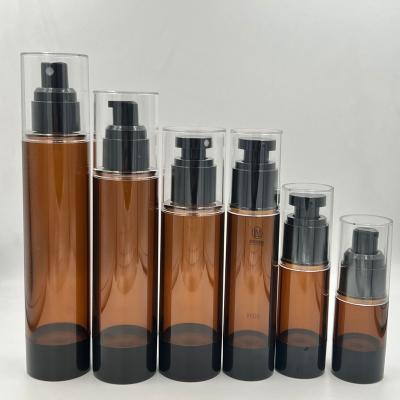 China 15ml 30ml 50ml 80ml 100ml 120ml Vacuum Amber Brown Cosmetic Skincare Plastic Pump Bottle Cream Cosmetic Serum Lotion Airless Spray Bottle for sale