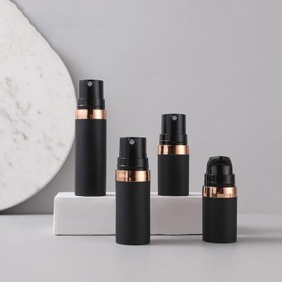 China Cosmetics Skin Care Products 5ml 10ml 15ml Black Matte Lotion Serum Airless Pump Packaging Bottle With Rose Gold Ring For Cosmetic Skin Care for sale