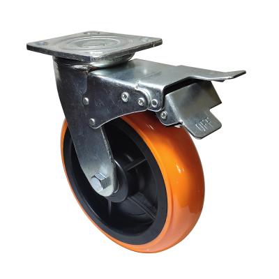 China Other Orange Heavy Duty Caster Industrial Wheels With Steel Backing Brake Caster Swivel Overweight Wheel for sale