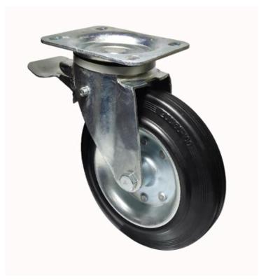 China High Load Capacity 160mm Flat Free SQUARE Caster 8 Inch Solid Rubber Black Swivel Caster For Garbage Bin for sale