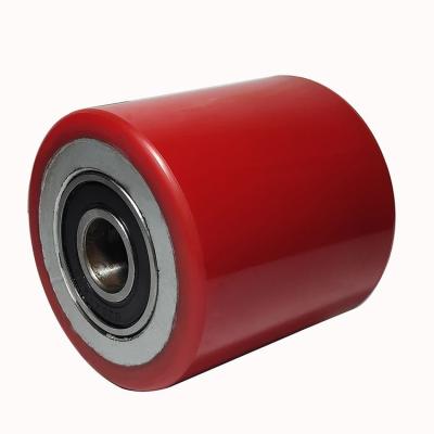 China Flat Free SQUARE Heavy Duty Caster 80mm PU Polyurethane Roller With Cast Iron Core For Pallet Truck for sale