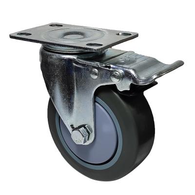 China 3 Inch Swivel Flat Free Plate Locking TPR Caster Wheels Industrial Premium Medium Duty Casters With Brake Bracket for sale