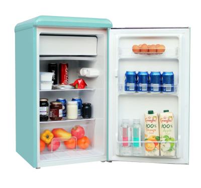 China COMPRESSOR 118 Retro Small Single Door Light Blue Colored Refrigerator Mini Fridge for sale