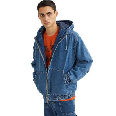 China Breathable Breathable Stand Up Collar Quilted Liner Mens Denim Zipper Jacket With Hoodie for sale