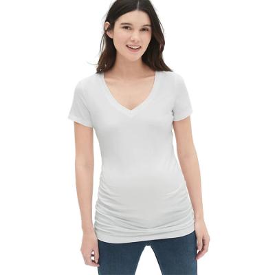 China Breathable White Cotton Breathable Short Sleeve V-Neck Maternity T-Shirts for sale