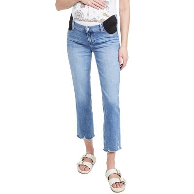 China Anti Allergy Elastic Waist Detail Ankle Length Stretch Maternity Pregnant Jeans for sale