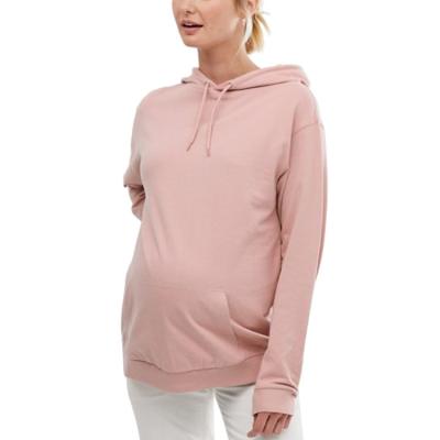 China Anti Allergy Pink Drawstring Pocket Front Long Sleeve Maternity Hoodie for sale