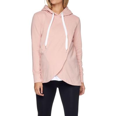 China Anti-allergy Pink Drawstring Anti Crossing Front Maternity Hoodies For Women for sale