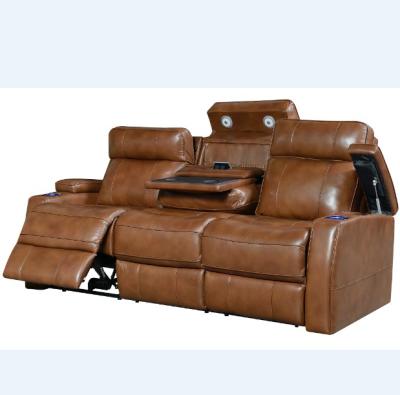 China (Other) High Quality Luxury Brown Leather Electric Recliner Sofa Set for sale