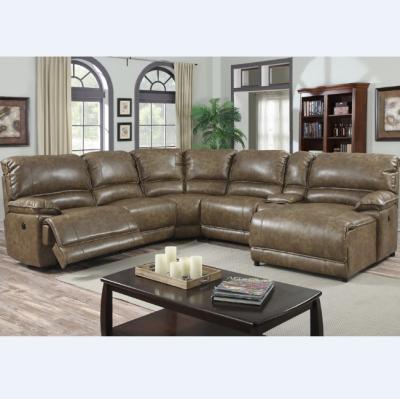 China Brown Sectional Leather Recliner (Other) Adjustable Multi-Function U-Shape Sofa for sale