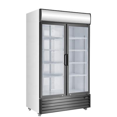 China Double Door Hotel 1100L Vertical Glass Beverage Cooler Commercial Display Fridge for sale