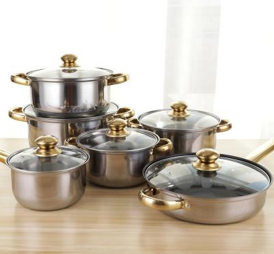 China 12pcs roestvrij staal Cookware 410 Kokende Ketel die Pan Soup Pot braden Te koop