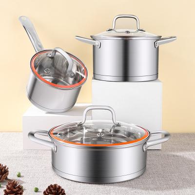 China Hoog - de kwaliteit 3 Stukken van de Inductie de Kokende Pot Vastgestelde Rechte Pottenollas 304 Roestvrij staal Cookware plaatste met Glasdeksel Te koop