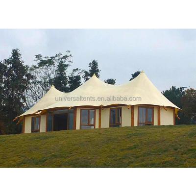 China Diamond Ground Nail New design hexagonal waterproof tent outdoor camping resort 5m luxury hotel tent for sale for sale