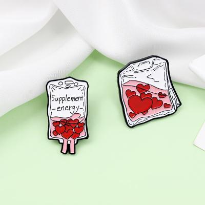 China Any Design Alloy Breast Needle Jewelry Love Infusion Blood Transfusion And Love Infusion Bag Pin Badge for sale