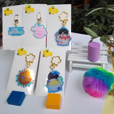 China Wholesale plastic custom printed acrylic rainbow keychains charm key chain with tassel for sale