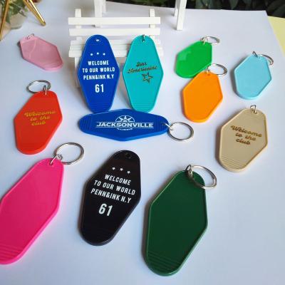 China Logo Plastic Acrylic Hotel Tag Customized Plastic Keychains for sale