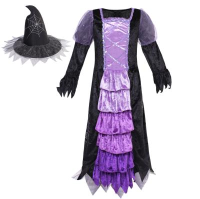 China Polyester Girls Purple Halloween Dress Kids Halloween Costume Party Skirt Dance Wear Performance Wear for sale