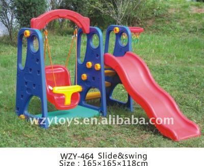 China Colorful Outdoor Play Yard Baby Swing And Slide With Basketball Hoop for sale