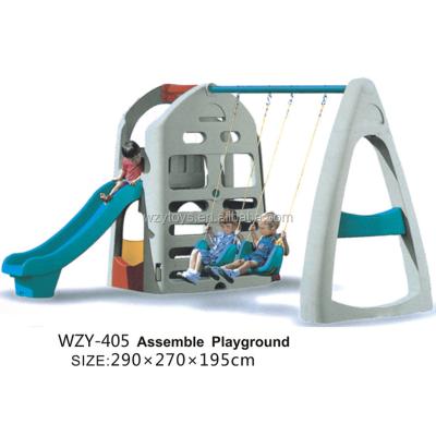 China Plastic Outdoor Playground Kid's Playhouse Slide and Plastic Swing Play Center for sale