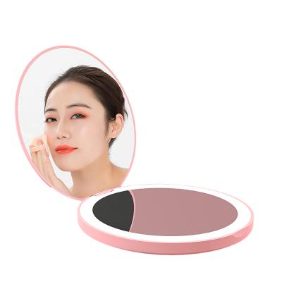 China 1X Lighted 2X Magnifying Portable Small Double Sided Pocket Mirror LED Makeup Light Handheld Round Mirror for sale