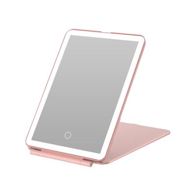 China USB Rechargeable 1000mAh Battery Foldable Vanity Mirror Lighted Portable Makeup Mirror For Ipad Travel Shape LED Desktop Mirror for sale