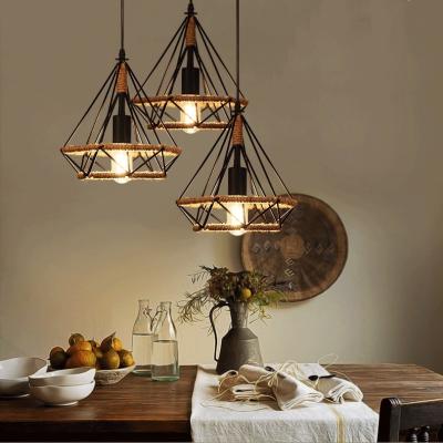 China Creative Hemp Style Retro Wrought Iron Country Bar Table Restaurant Restaurant Shop Chandelier American Industrial Rope Chandelier for sale