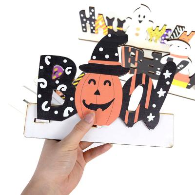 China China Cartoon Halloween Ghost Wooden Sign With Pedestal Wooden Halloween Table Decoration Party Table Decoration for sale