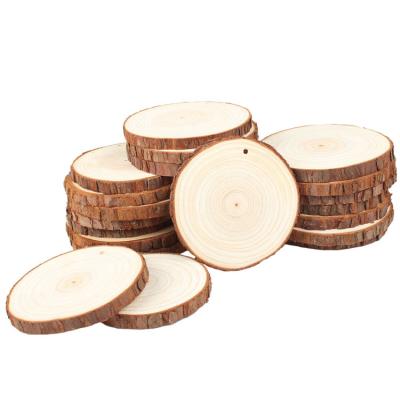 China USA 2.8-3.1 Inch Natural Wood Slices Perforated Wood Slices Printed With Bark For Crafts Wednesday DIY Christmas Ornaments for sale