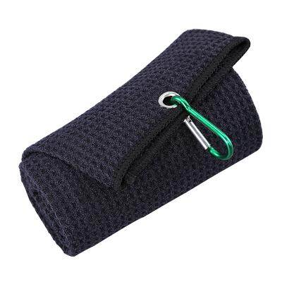 China Wholesale Custom Compressed Logo Microfiber Waffle Golf Towel With Hanging Hook Golf Soft Comfortable Towel for sale