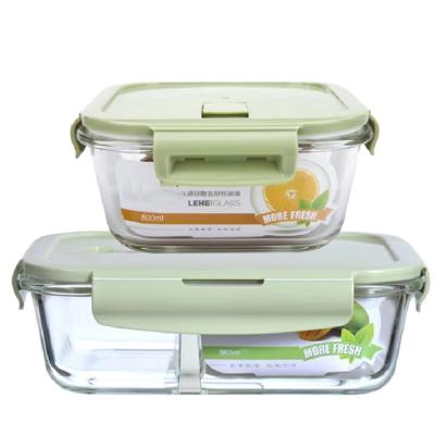 China No Peculiar Smell High Borosilicate Meal Prep Glass Food Storage With Plastic Lid Take Out Glass Lunch Box for sale