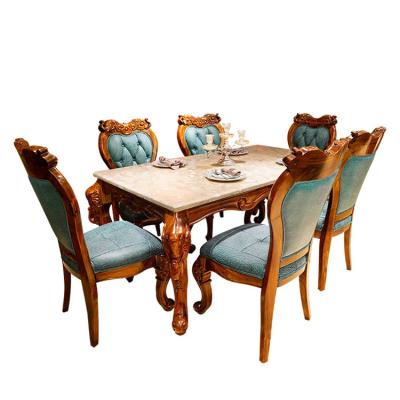 China Foldable Luxury European Style Villa Furniture Tops Dining Table and Chair Combination Natural Marble Set for sale