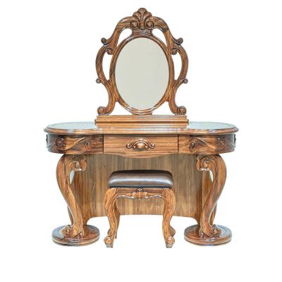 China Luxury solid wood vanity makeup vanity villa (Others) ebony wooden dressing table stool adjustable European style dressing table furniture for sale