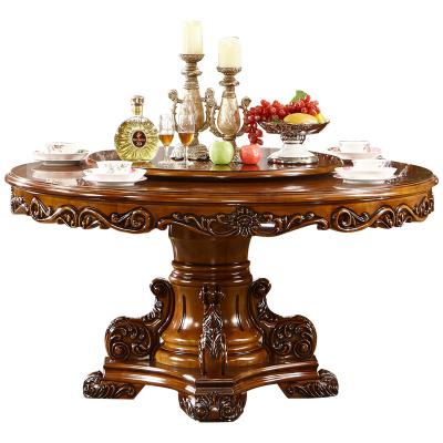 China (Other) full round table adjustable solid wood European American carved marble painted turntable household dining table chair combination for sale