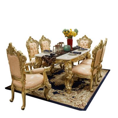 China (Other) European Rectangular French Noble Gold Dining Table Luxury Dining Table Solid Wood and Marble Chair Combination Oak Champagne Noble Gold for sale