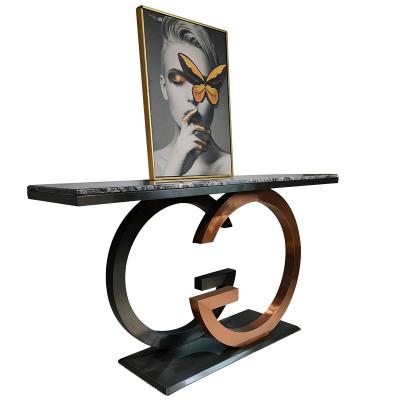 China (Other) Porch Table Marble Entrance Hallway Wall Console Table Adjustable Minimalist Minimalist Stainless Steel Rock Plate Light Luxury Table for sale