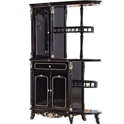 China (Other) Solid Wood Adjustable Gold Partition Hall Cabinet Door Porch European Black Painted Cabinet Cut Out Decorative Neoclassical Wine Cabinet for sale