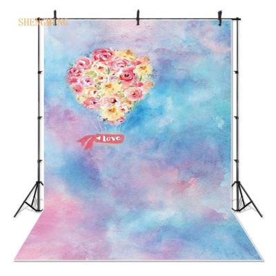 China Valentine's Day Love Watercolor Colorful Romantic Wedding Photo Booth Seamless Backdrop Backgrounds For Studio for sale