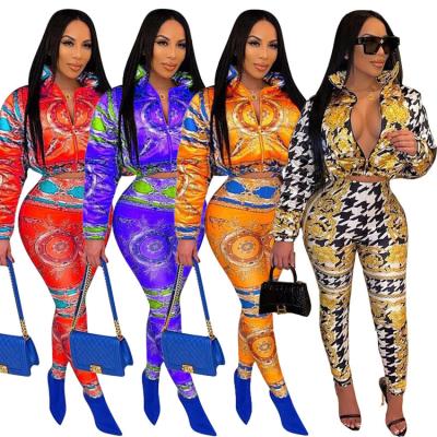 China Anti-Wrinkle Anti-Wrinkle Legging Set Long Sleeve Jacket Matching Sets Casual Suits Printed Sublimation Coated Down Cropped Bubble Coat & Pants Set for sale