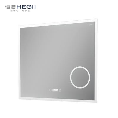 China HEGII 2021 Bright Top Quality Makeup Magnifying Modern Wall Bathroom Vanity Led Smart Mirror With Time Display for sale