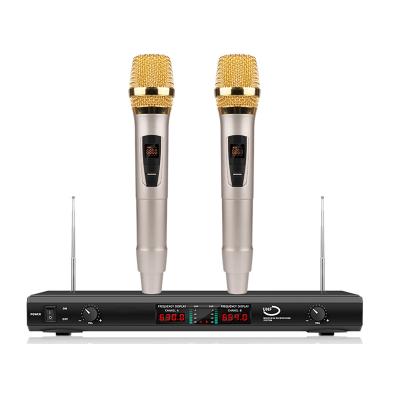 China Professional Karaoke Mic Wireless Handheld High Quality Dual Channel Aluminum Body UHF Microphone Microphone Wireless Microphone for sale