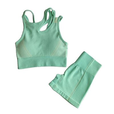 China Breathable Quick-Drying Running Sports Women's Beauty Seamless High-Elastic Back Bra Shorts Two-Piece Fitness Suit Yoga Clothes for sale