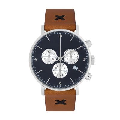 China Non Specific Chrono Mens Watch Military Watch Genuine Leather Watch Strap Water Resistant for sale