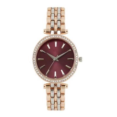 China Non-Specific Burgundy Bracelet Luxury Lady Watch Case With Real Diamond Indexes In The Face for sale