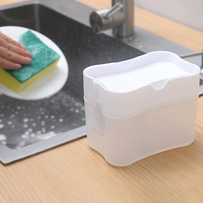 China Liquid Foam Soap Dispenser China 2 in1 PP Manual Press Sponge Kitchen Dish Wash 2 in 1 Soap Dispenser for sale