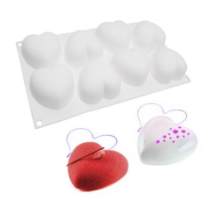 China 8 Cavity French Stocked Heart Shape Silicone Dessert Mousse Mold for Pastry Baking and Fondant Cake Decorating Chocolate Making for sale